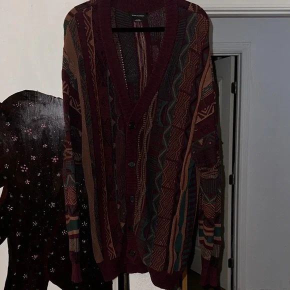 Cotton On Men's Burgundy and Teal Cardigan - Picture 1 of 3